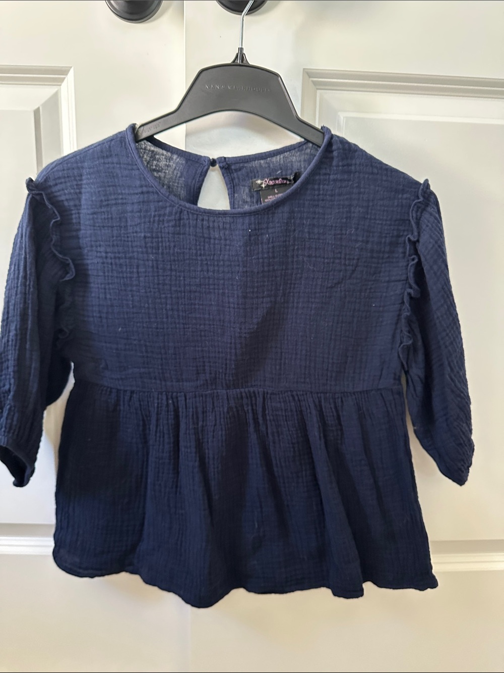 Xtraordinary Navy Gauze Peplum Top with Ruffle Sleeves